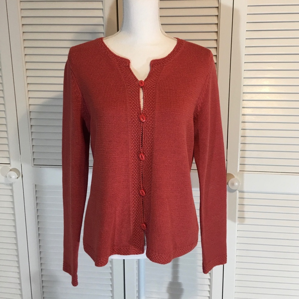 Sigrid Olsen Deep Coral Cardigan M